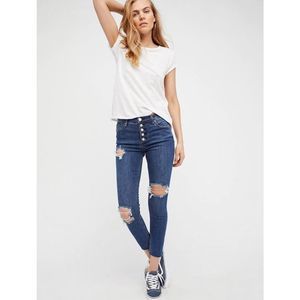 Free People destroyed multi button fly Reagan crop jeans